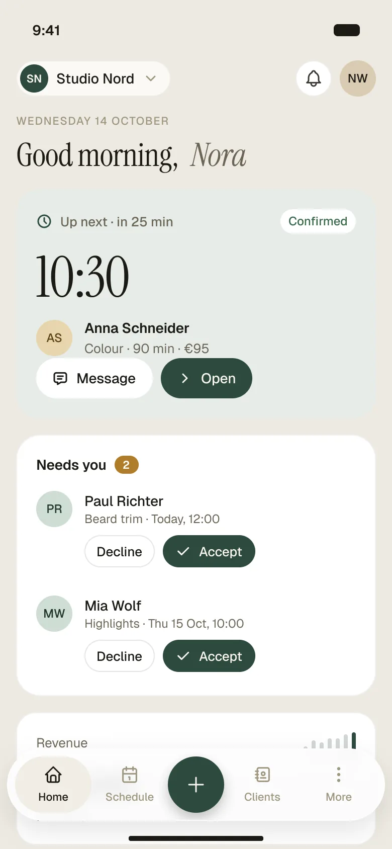 The Appointa dashboard on a phone
